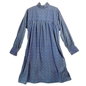 VTG unbranded Cottage Prairie Blue Tent Smock Dress Ditzy floral poppies‎ Med